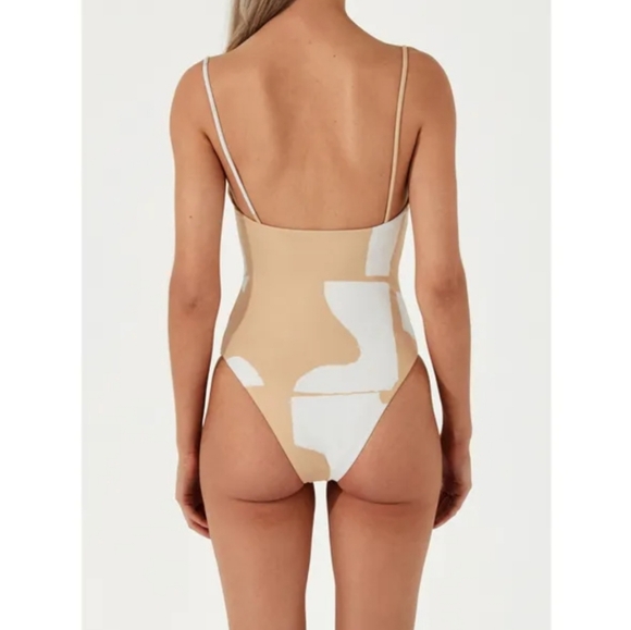 Zulu & Zephyr Terrazzo One-Piece Swimsuit In Beige Size 8 - Picture 4 of 6